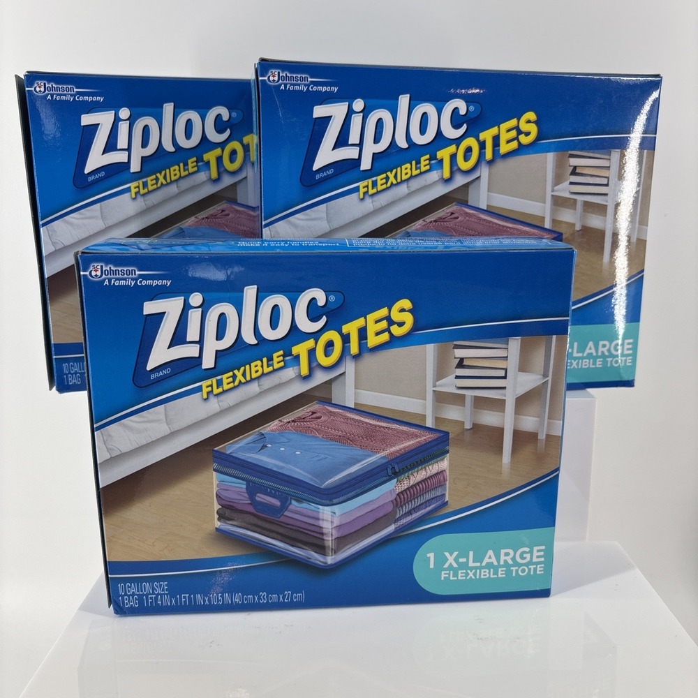 3 Ziploc XL Flexible Totes Storage 10 Gallon Extra Large Heavy Duty zipper NOS